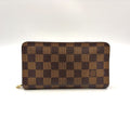 Louis Vuitton Porto Monnaie Zip Damier Ebene Brown Round Zippy Wallet Gold