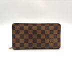 Louis Vuitton Porto Monnaie Zip Damier Ebene Brown Round Zippy Wallet Gold