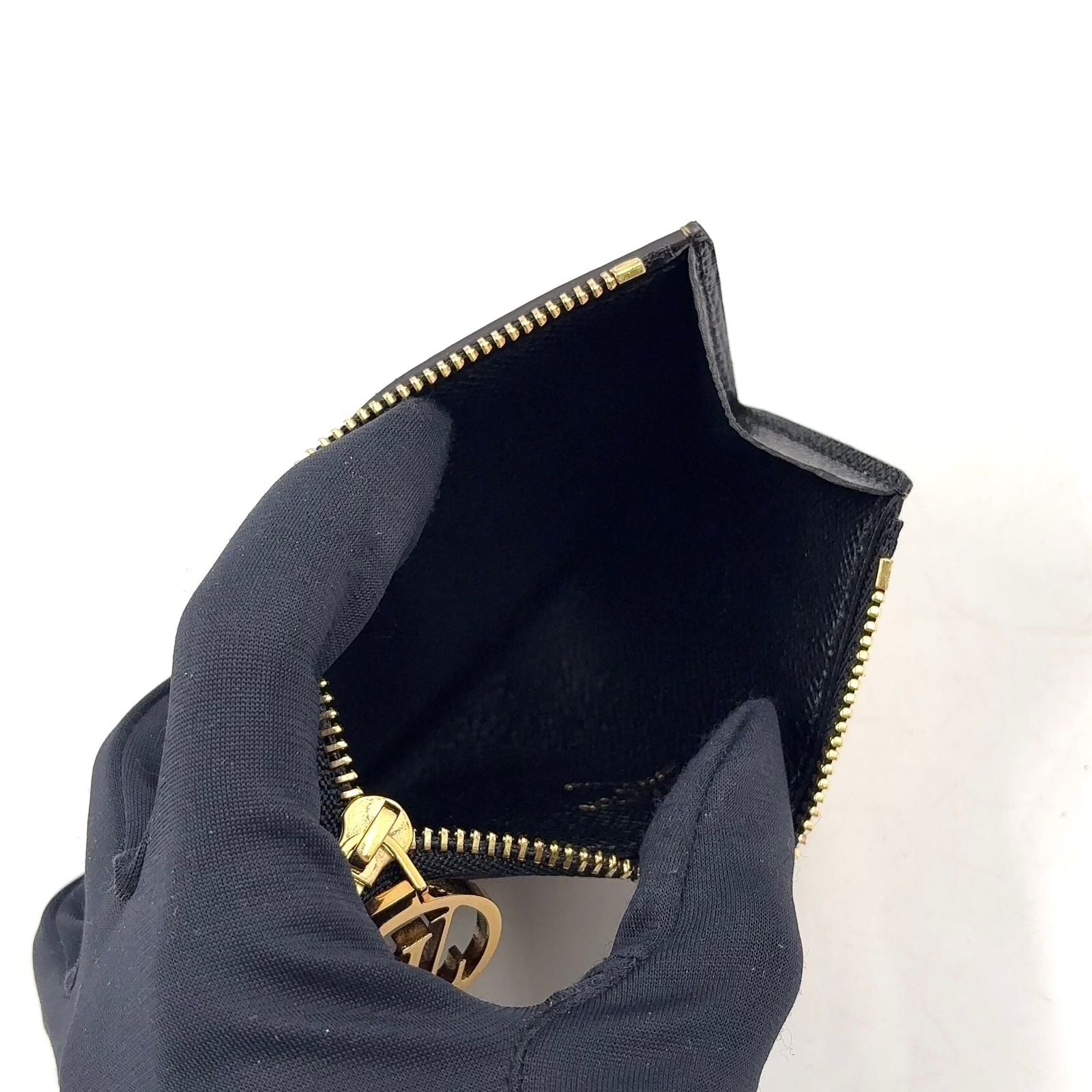 Louis Vuitton Card Case Romy Coin Purse Leather Brown Black Gold — view 3
