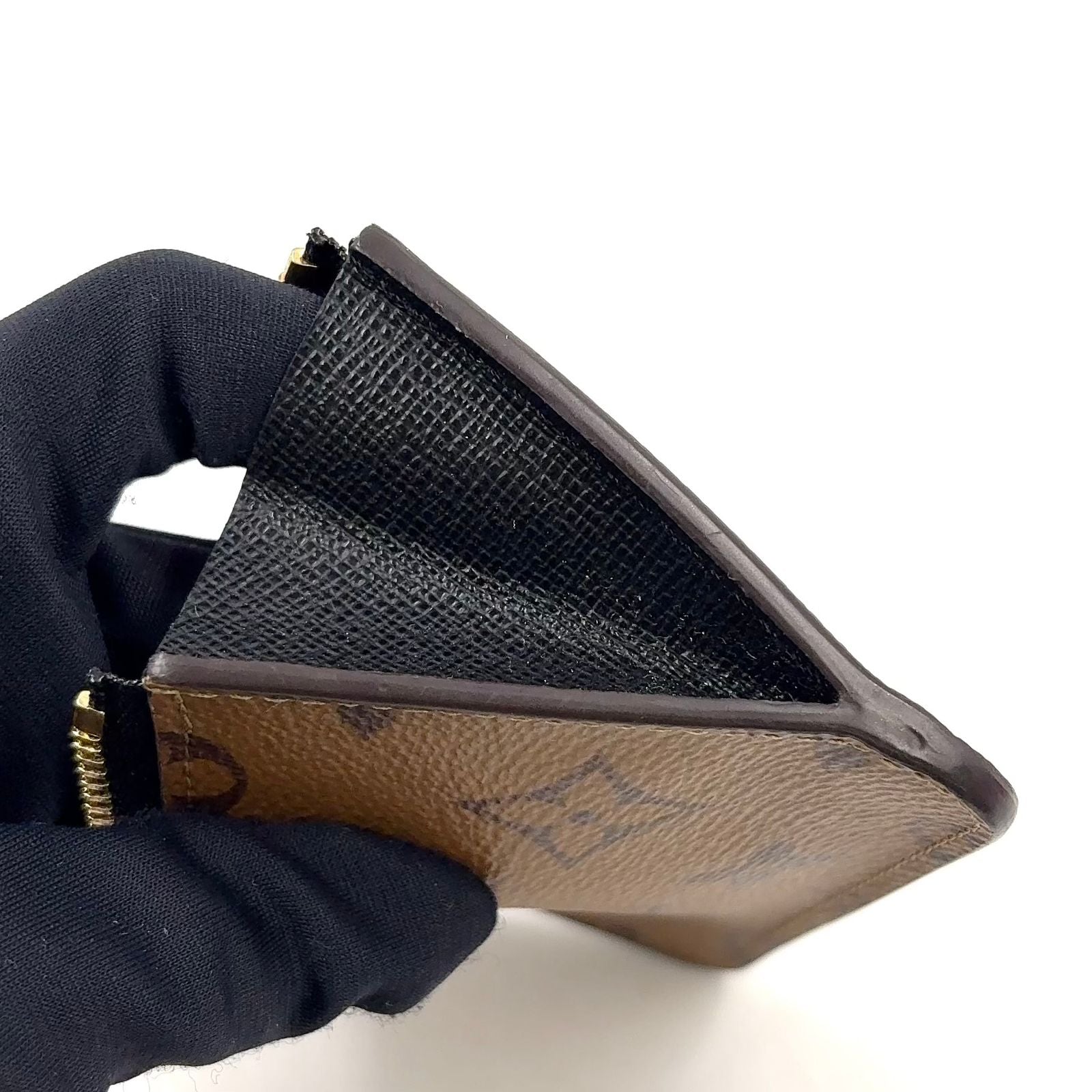 Louis Vuitton Card Case Romy Coin Purse Leather Brown Black Gold — view 8