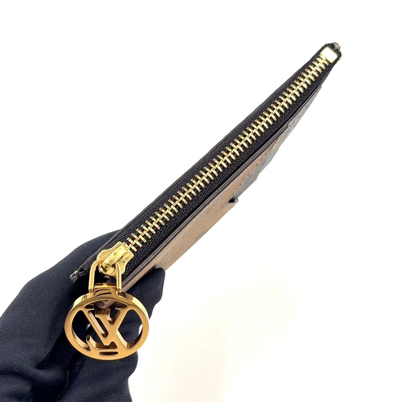 Louis Vuitton Card Case Romy Coin Purse Leather Brown Black Gold — view 5