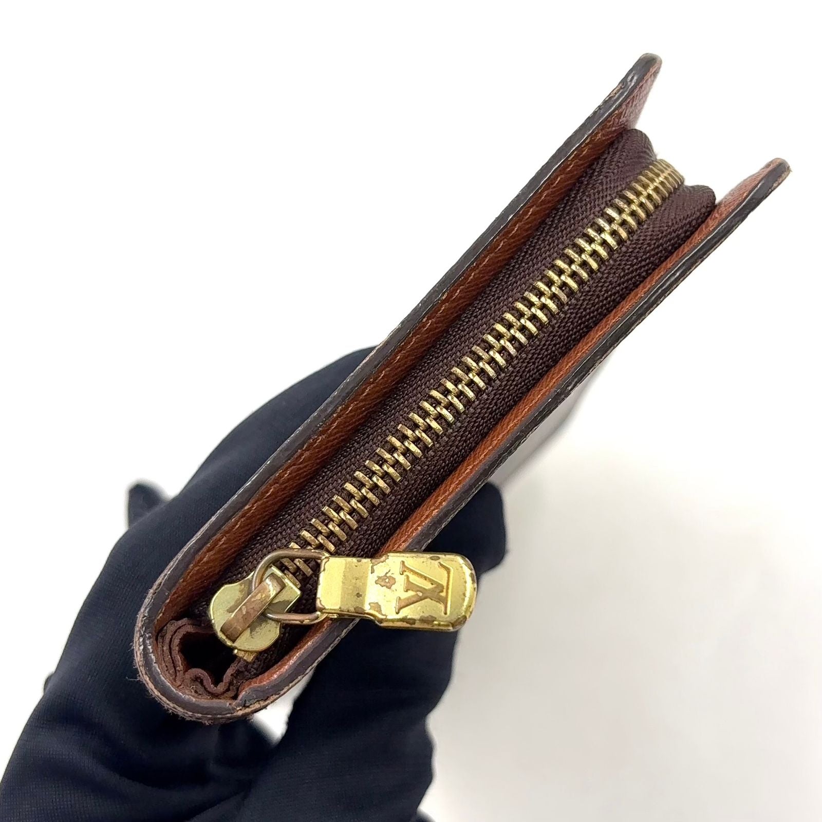 Louis Vuitton Porto Monnaie Zip Monogram Leather Brown Round Zippy Wallet Gold — view 8