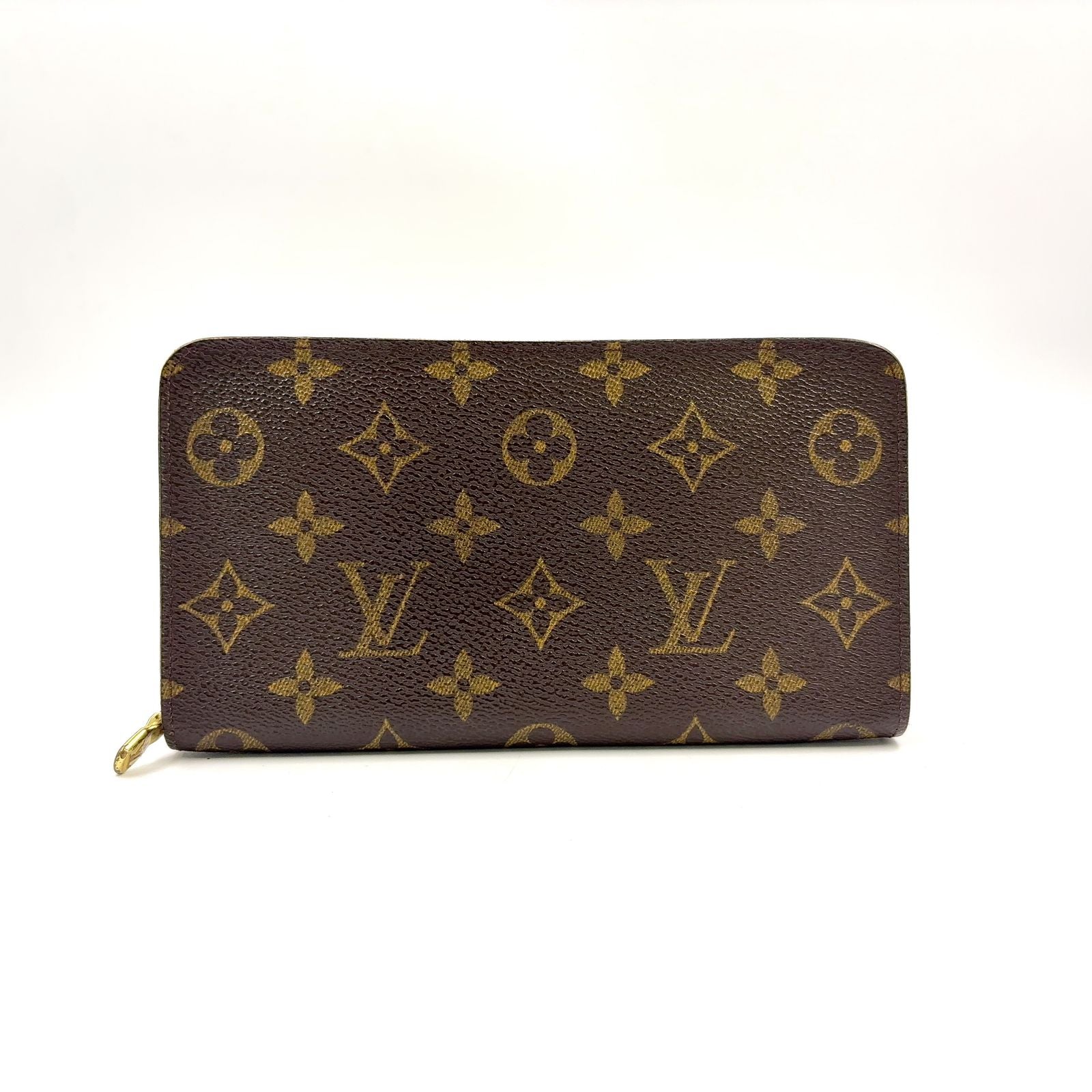 Louis Vuitton Porto Monnaie Zip Monogram Leather Brown Round Zippy Wallet Gold