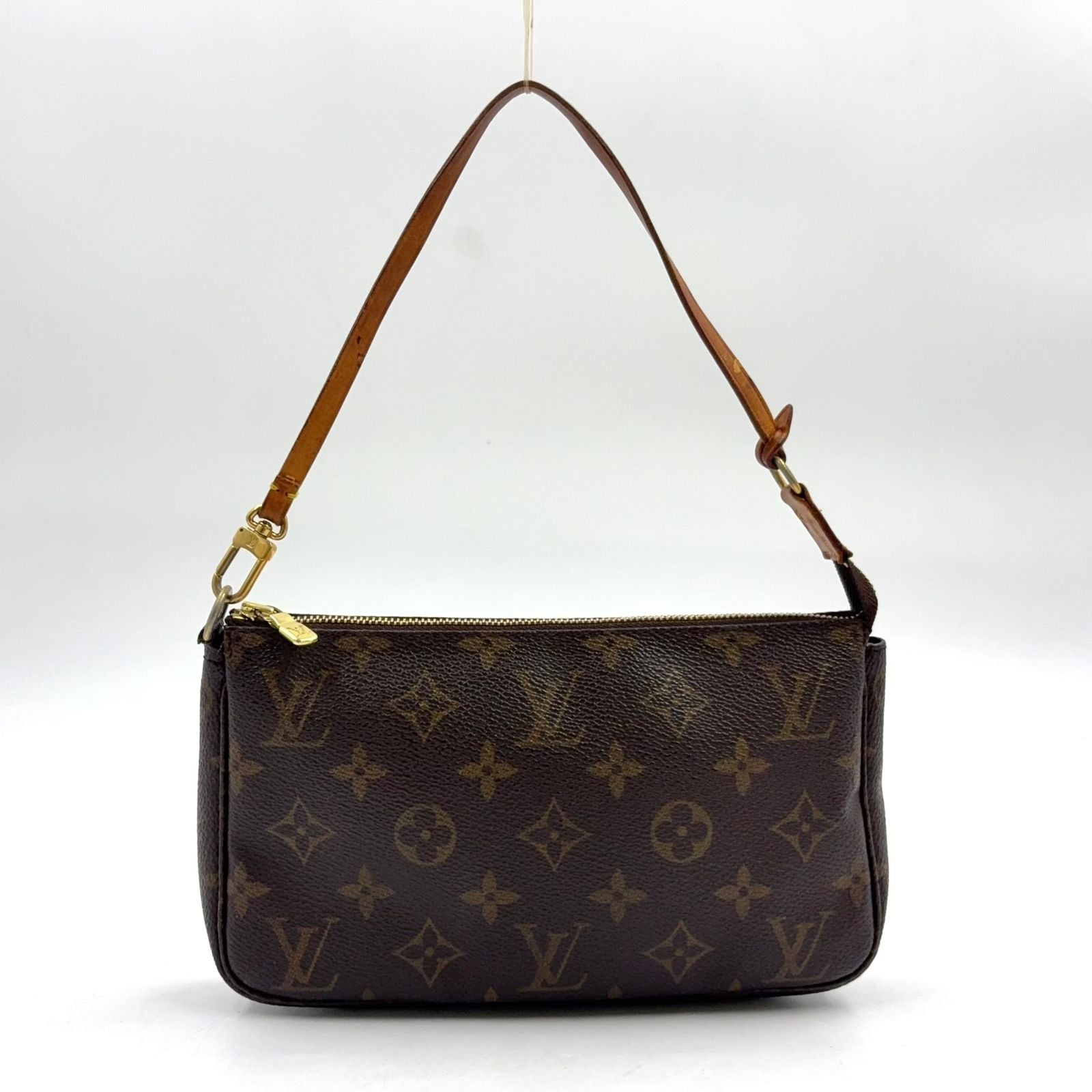 Louis Vuitton Pochette Accessoires Monogram Leather Brown Light Handbag Gold