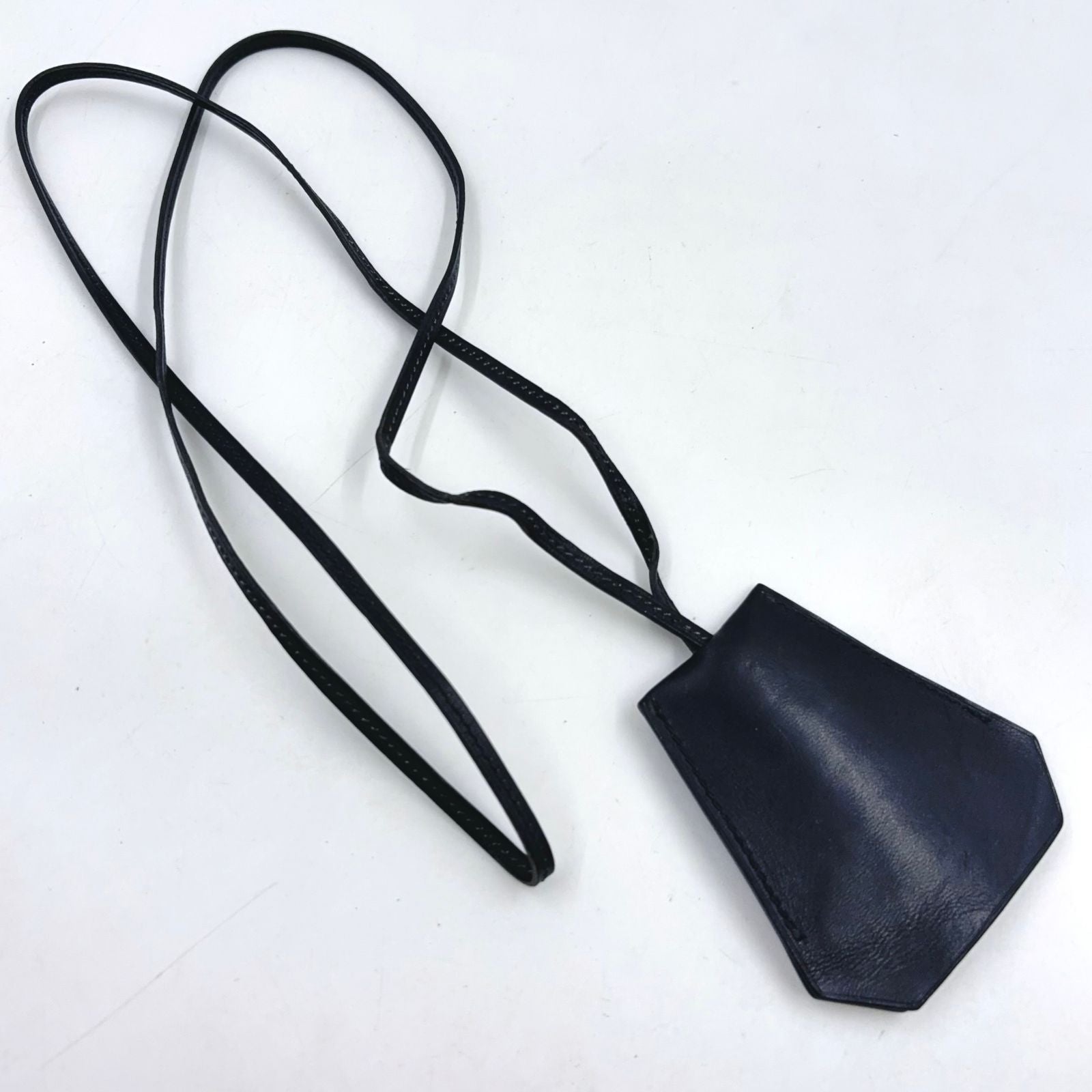 Hermes Clochette Key Ring Leather Black Necklace Silver — view 2
