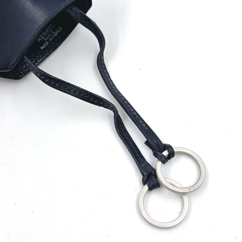 Hermes Clochette Key Ring Leather Black Necklace Silver — view 5