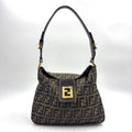 Fendi Zucca Pattern Leather Canvas Brown Black Bag Gold