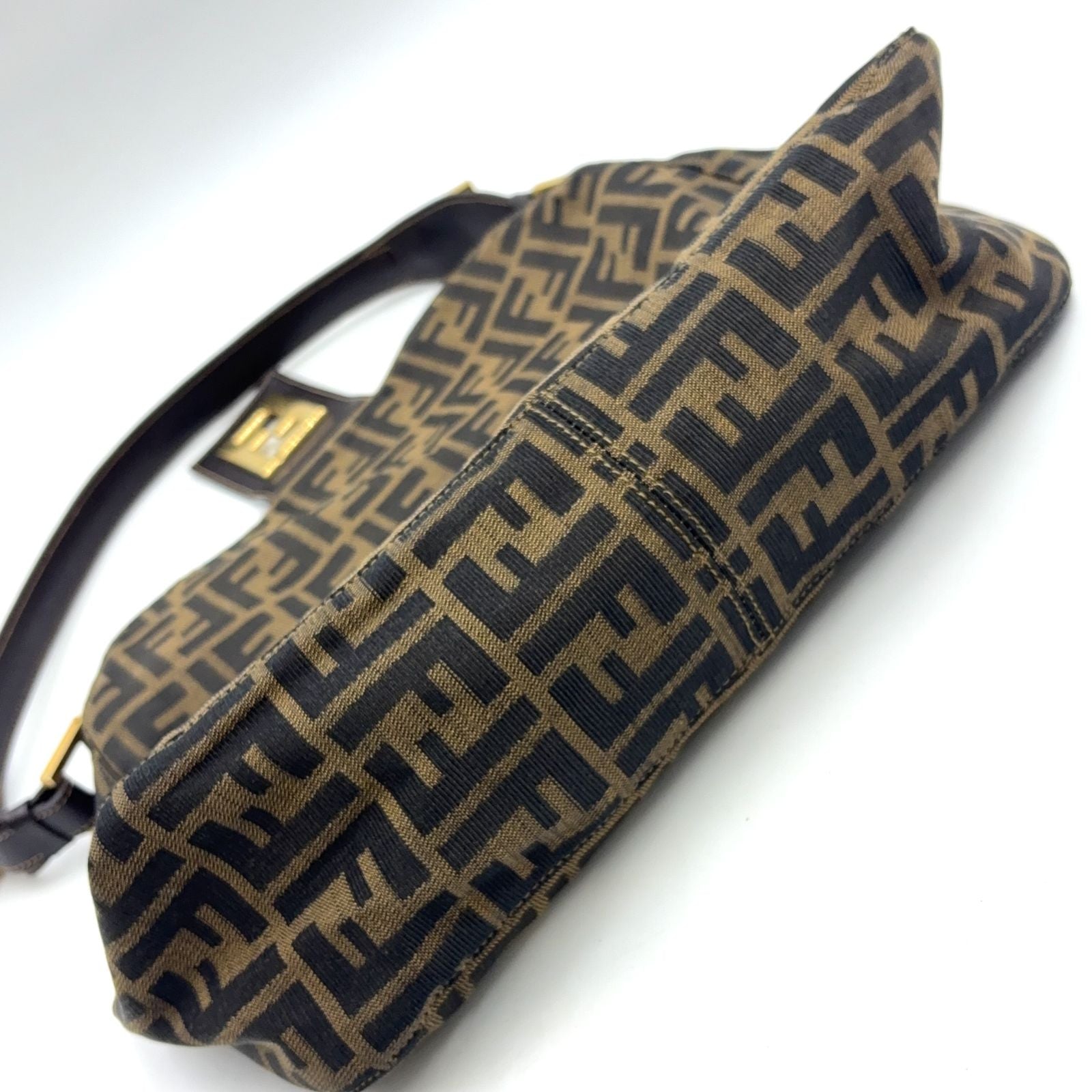 Fendi Zucca Pattern Leather Canvas Brown Black Bag Gold — view 6