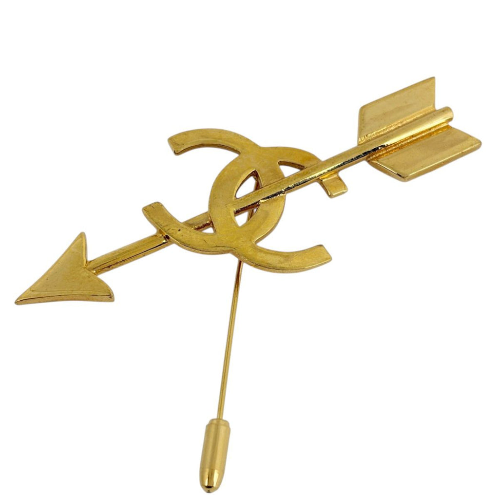 Chanel Brooch CC Logo Arrow Gold Plated