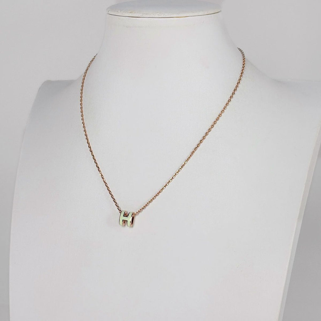 Hermes Mini Pop H Necklace H Logo Metal Pink Gold Green — view 4