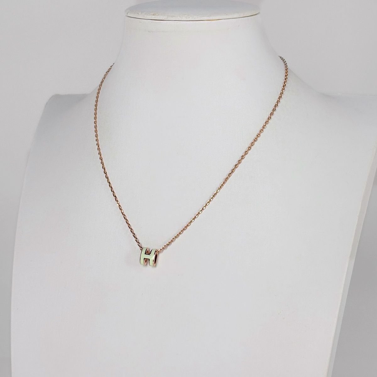 Hermes Mini Pop H Necklace H Logo Metal Pink Gold Green — view 4