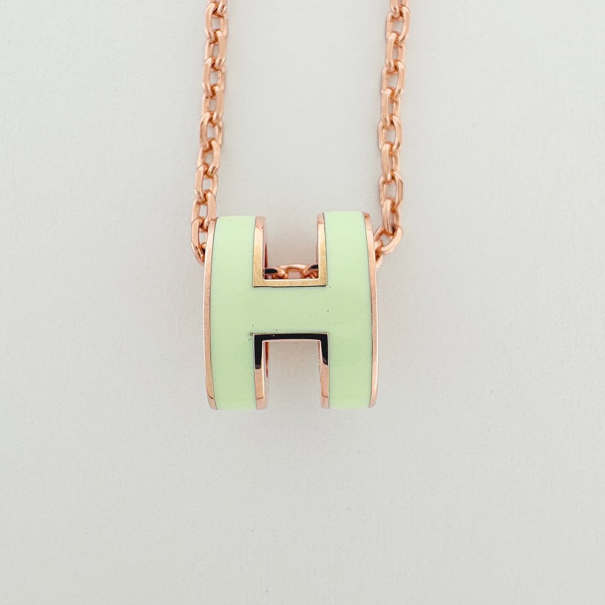 Hermes Mini Pop H Necklace H Logo Metal Pink Gold Green — view 2