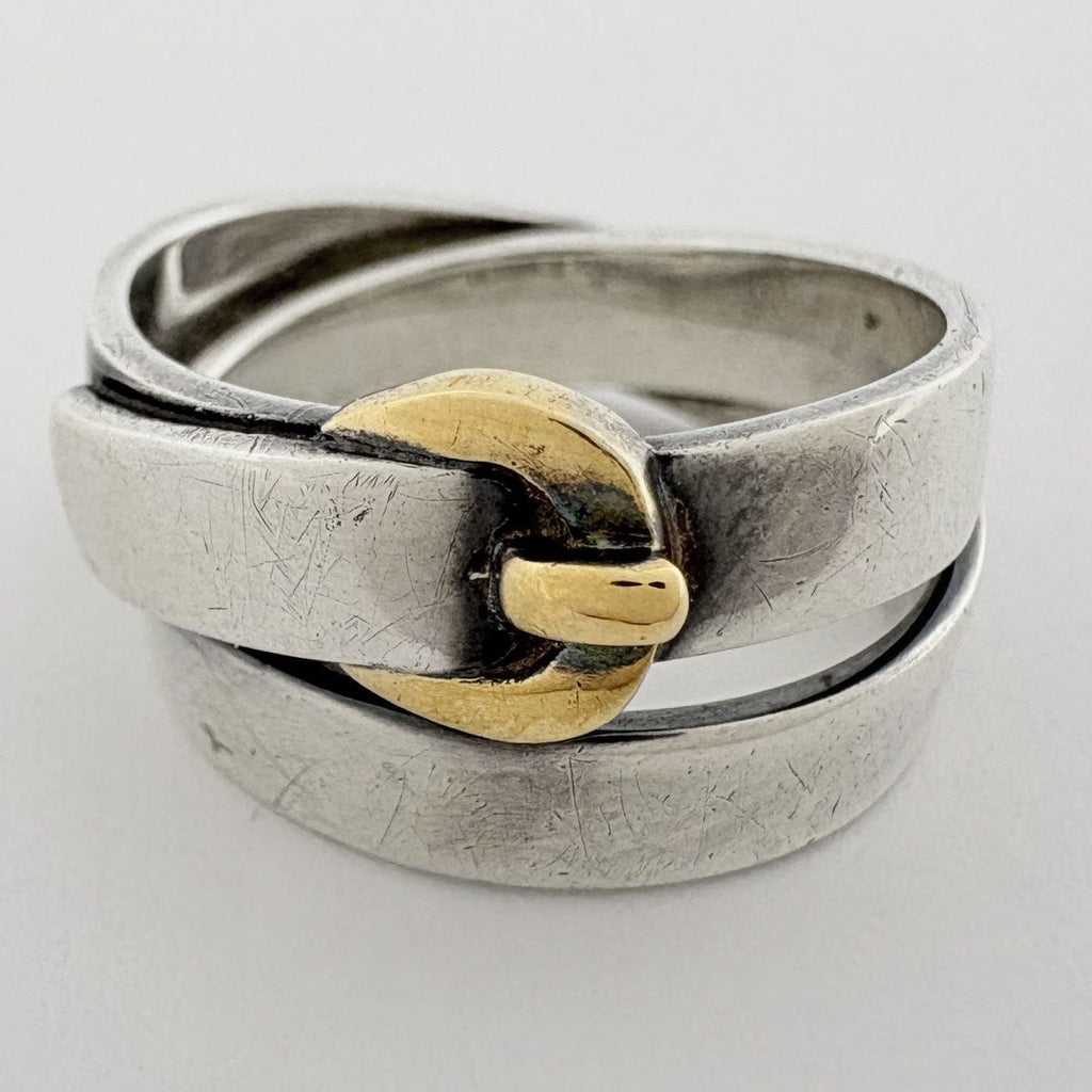 Hermes Ceinture Ring Belt Motif 18k Silver Gold — view 2