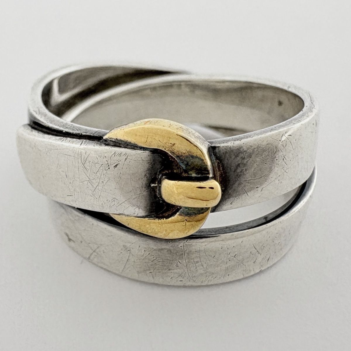 Hermes Ceinture Ring Belt Motif 18k Silver Gold — view 2
