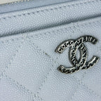Chanel Card Case CC Logo Quilted Coin Purse Caviar Leather Light Blue — view 4