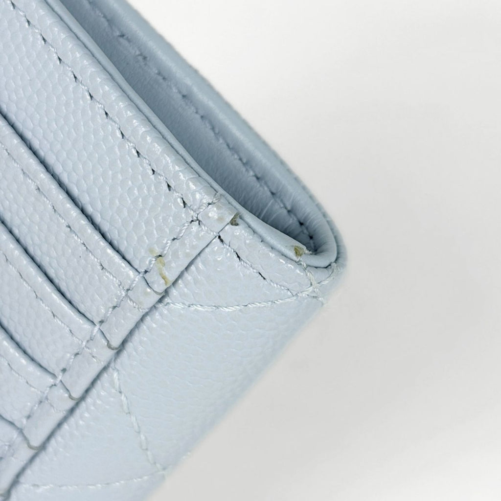 Chanel Card Case CC Logo Quilted Coin Purse Caviar Leather Light Blue — view 3