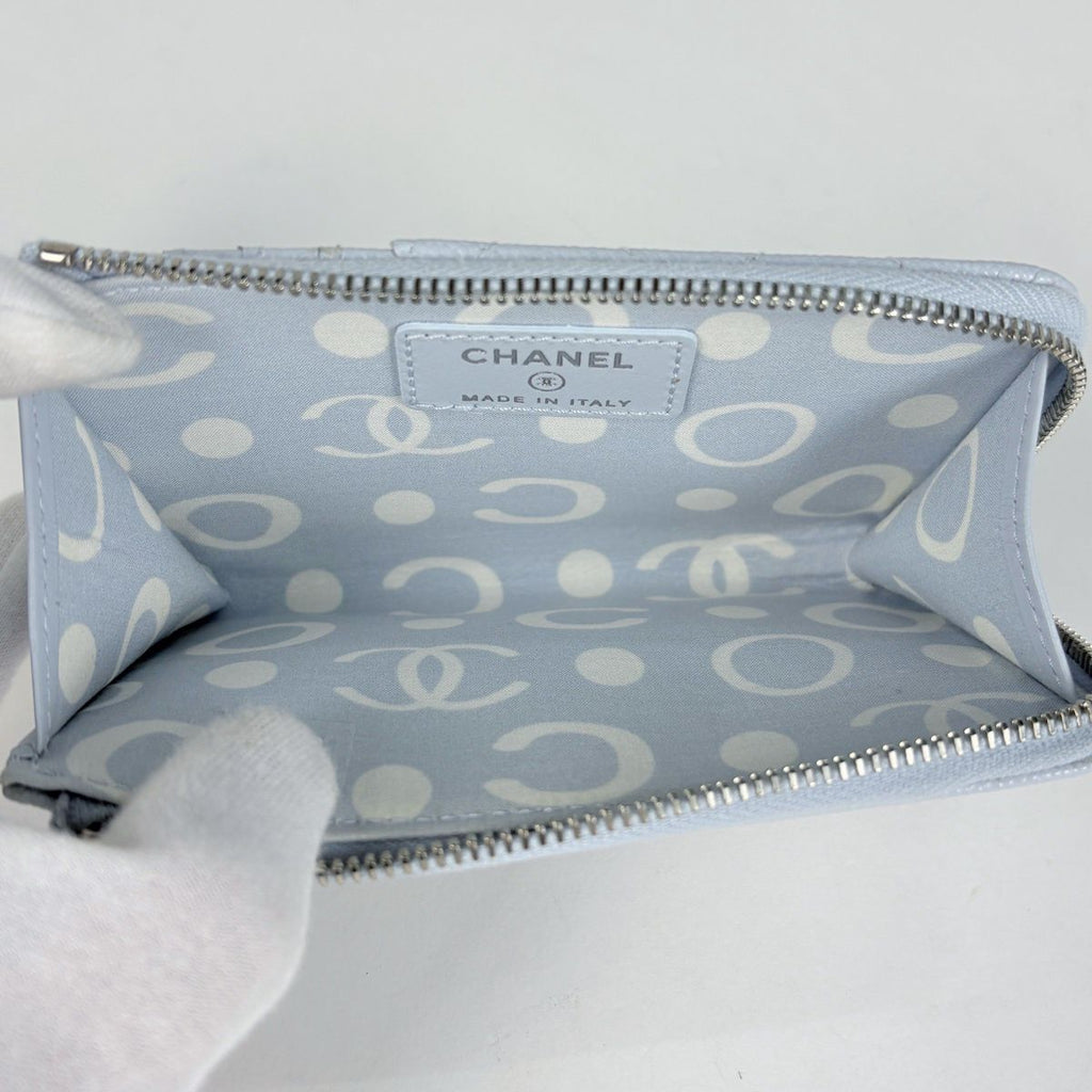 Chanel Card Case CC Logo Quilted Coin Purse Caviar Leather Light Blue — view 7