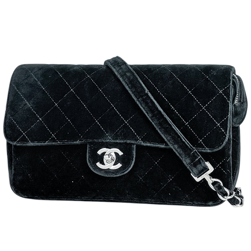 Chanel Backpack CC Logo Quilted Velour Black