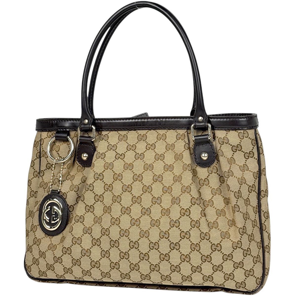 Gucci Tote Bag GG Pattern Sukey Canvas Beige Brown
