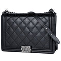 Chanel Shoulder Bag Boy CC Logo Leather Black
