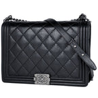 Chanel Shoulder Bag Boy CC Logo Leather Black