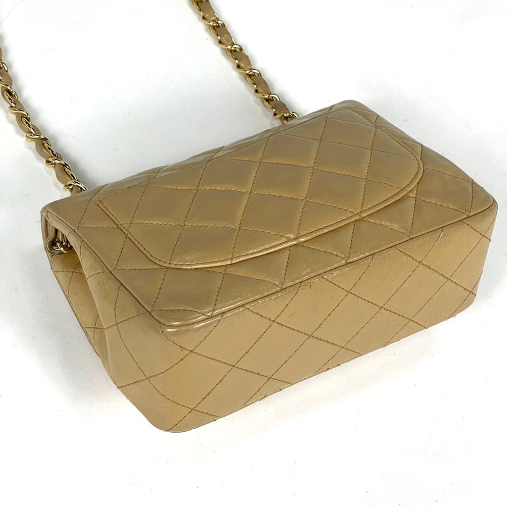 Chanel Mini Quilted Shoulder Bag CC Logo Single Flap Leather Beige — view 2
