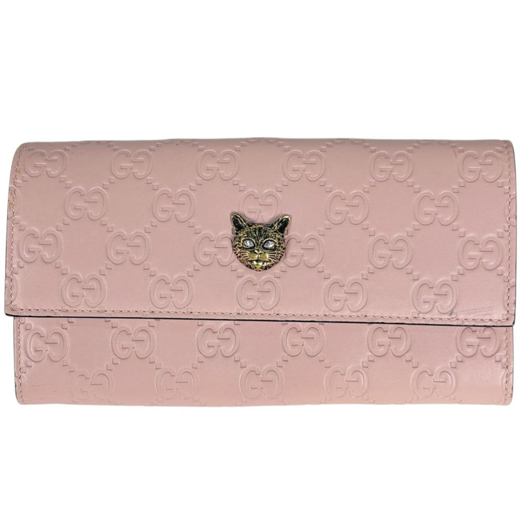 Gucci Wallet Guccissima Linea Cat Bifold Leather Pink