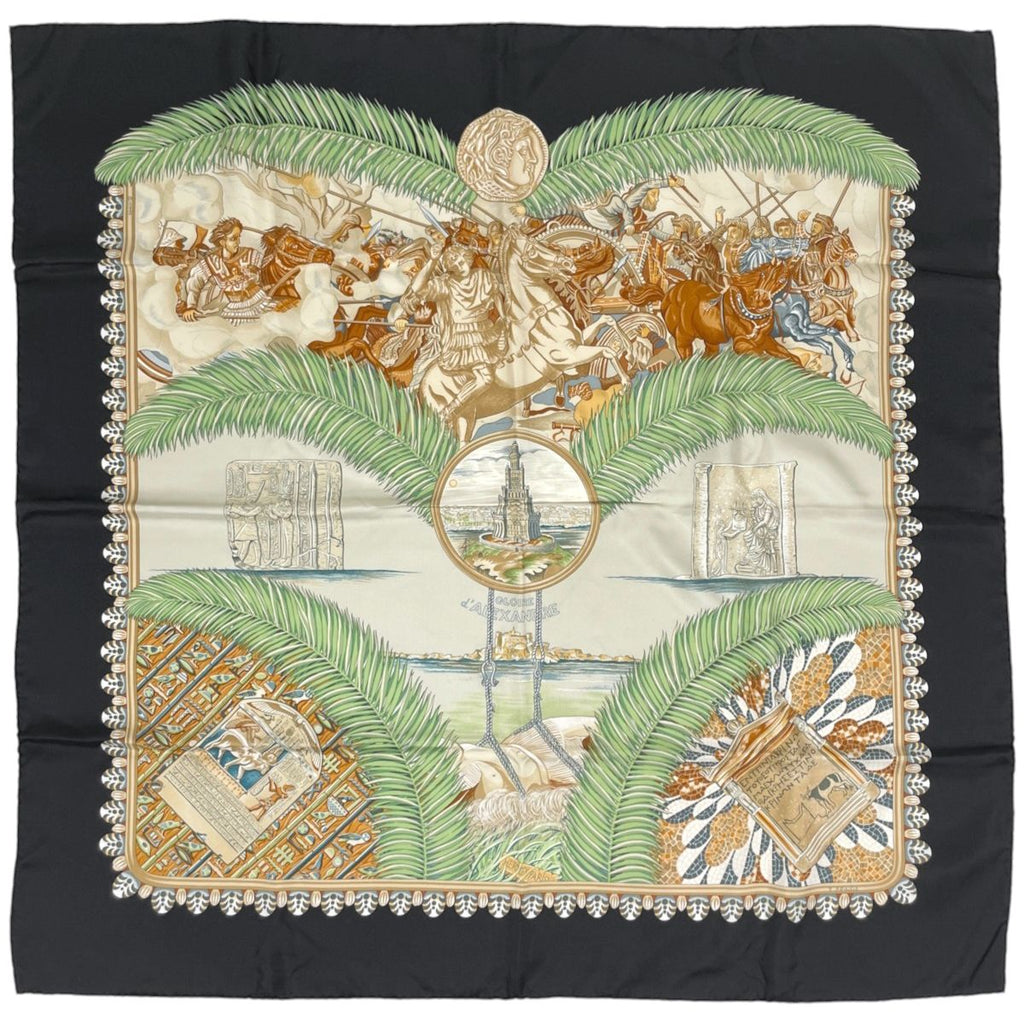 Hermes Carre 90 Gloired Alexandre Scarf Alexander's Glory Silk Black Multicolor
