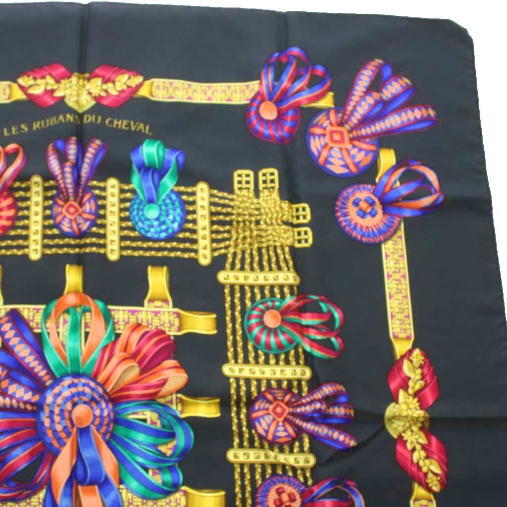 Hermes Carre 90 les Rubans du Cheval Scarf Large All Over Print Black Multicolor — view 3