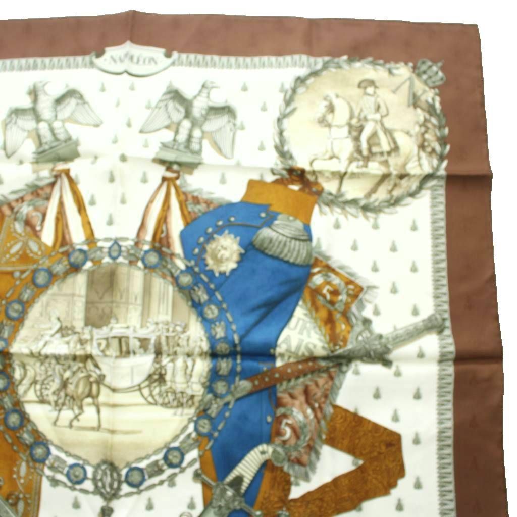 Hermes Carre 90 Napoleon Scarf Large All Over Print Brown White — view 3
