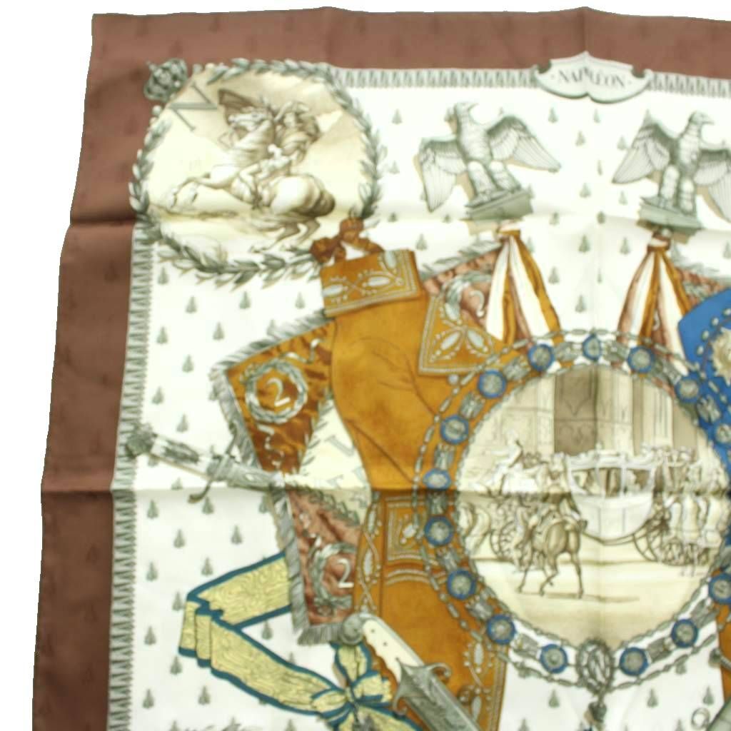 Hermes Carre 90 Napoleon Scarf Large All Over Print Brown White — view 2