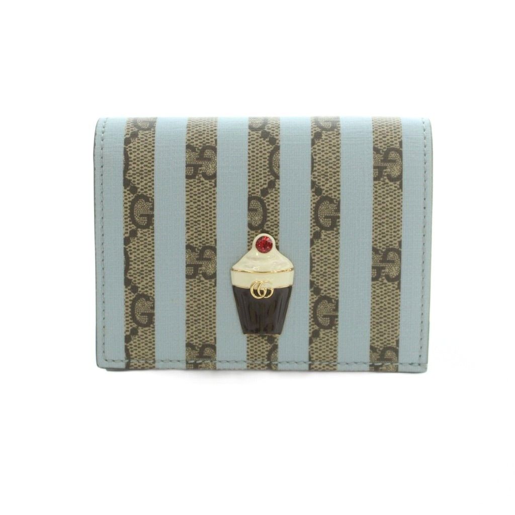 Gucci GG Supreme Ice Cream Card Case Wallet Bifold Coin Purse Striped Pattern