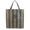 Fendi Handbag Pecan Logo Stripe Leather Khaki