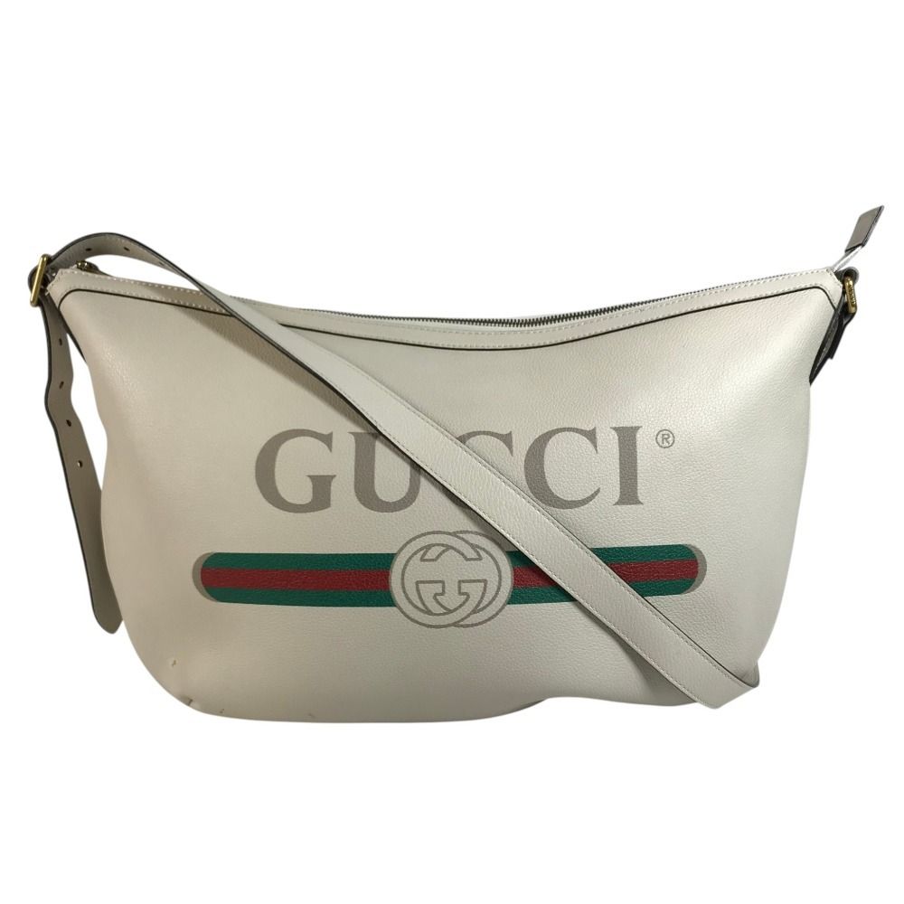 Gucci Shoulder Bag Logo Hobo Half Moon Leather White
