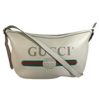 Gucci Shoulder Bag Logo Hobo Half Moon Leather White