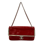 Chanel Shoulder Bag Red Silver Chain Leather