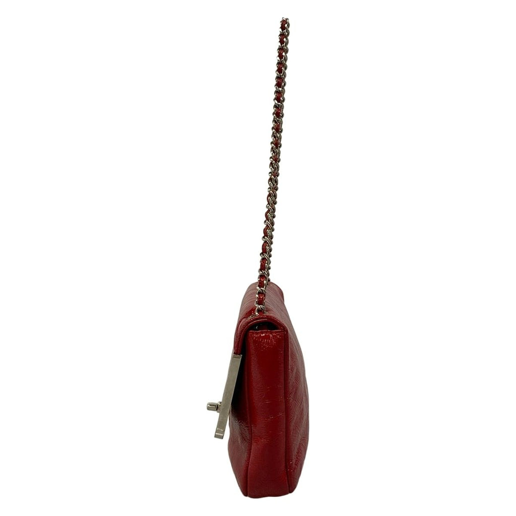 Chanel Shoulder Bag Red Silver Chain Leather — view 4