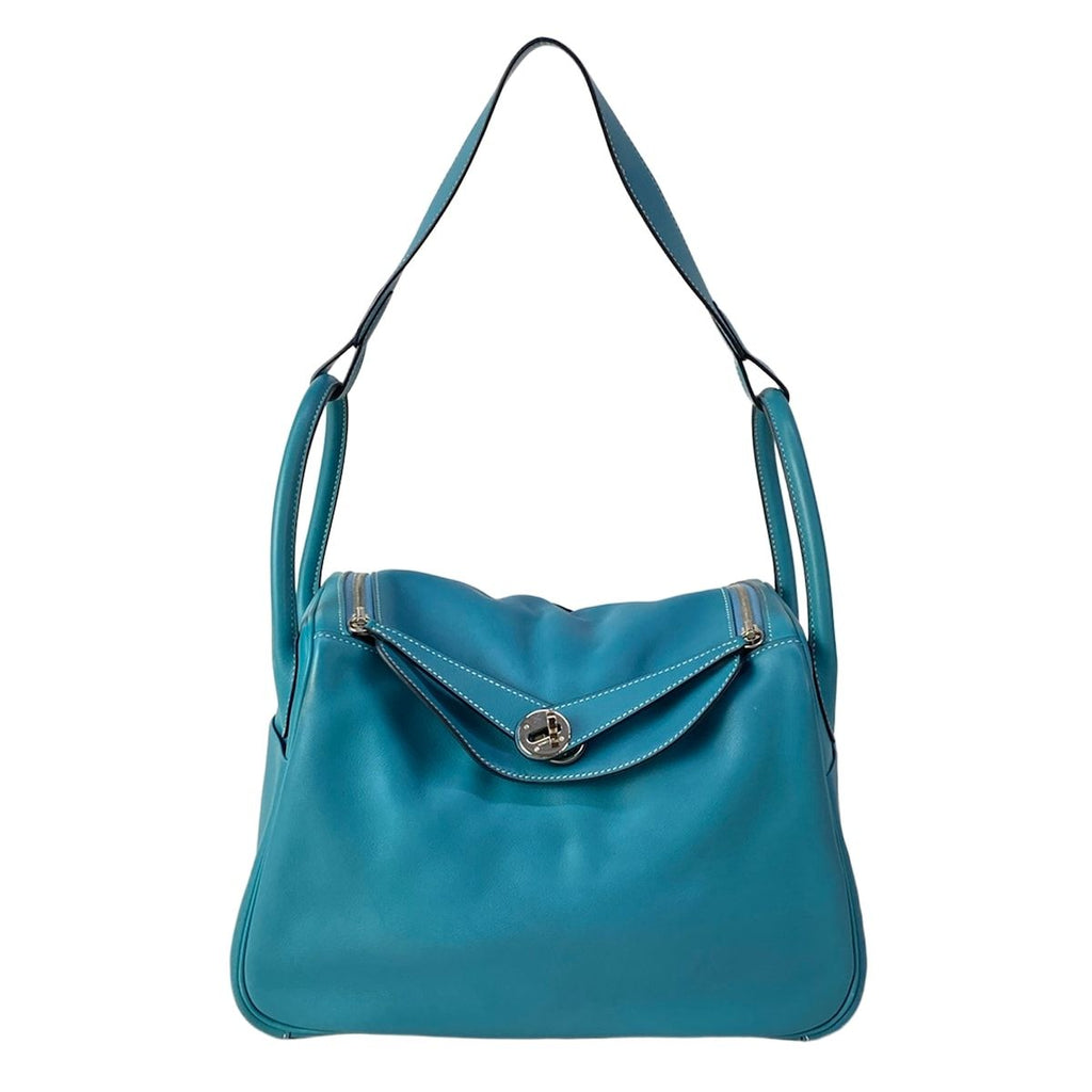 Hermes Shoulder Bag Lindy 30 Turquoise Silver