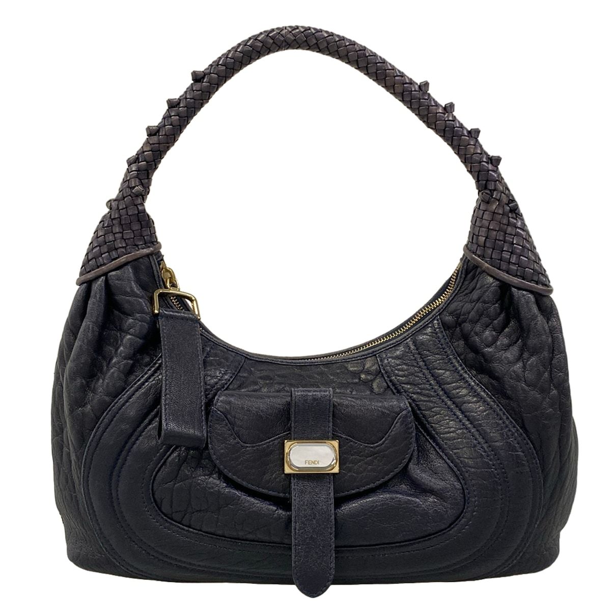 Fendi Shoulder Bag Spy Dark Navy Braided Leather