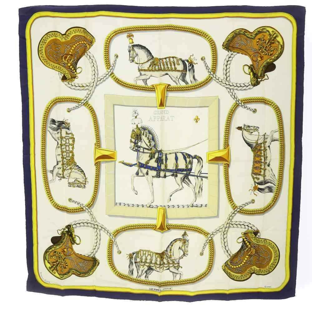 Hermes Scarf Carre 90 Grand Apparat Gran Apara Dressed Horse Ivory