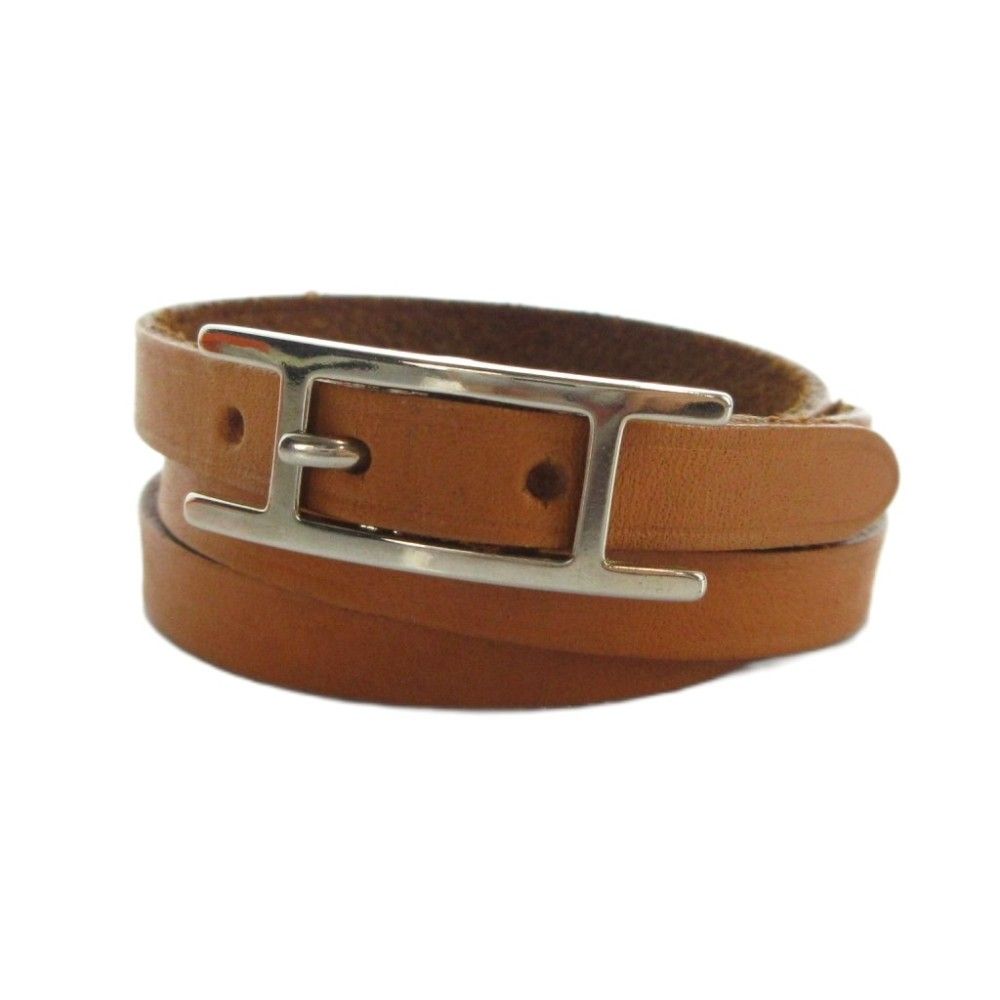 Hermes Bracelet Bangle Hapi Leather H Buckle Brown — view 2