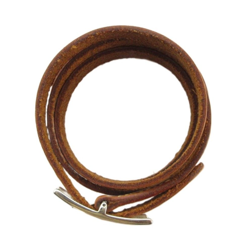 Hermes Bracelet Bangle Hapi Leather H Buckle Brown — view 5