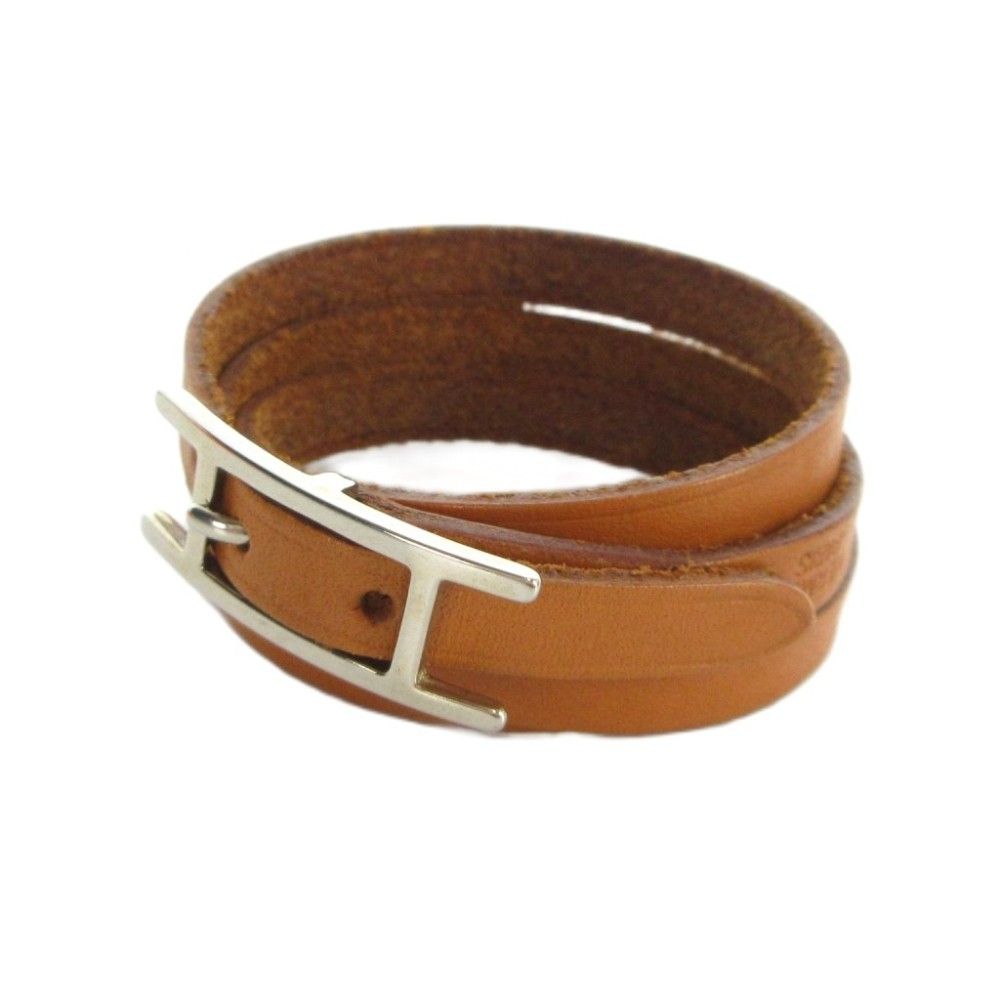 Hermes Bracelet Bangle Hapi Leather H Buckle Brown