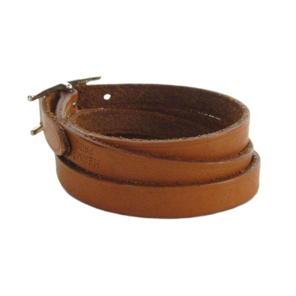 Hermes Bracelet Bangle Hapi Leather H Buckle Brown — view 3
