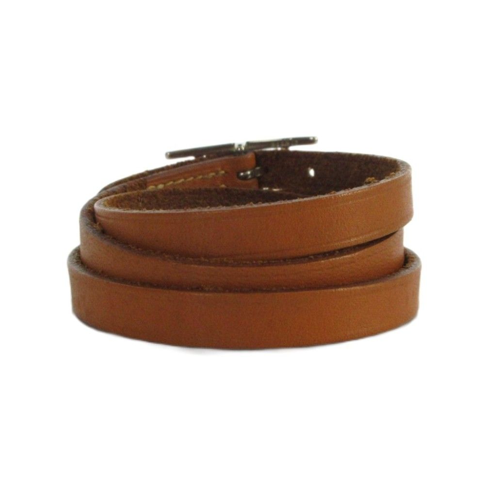Hermes Bracelet Bangle Hapi Leather H Buckle Brown — view 4