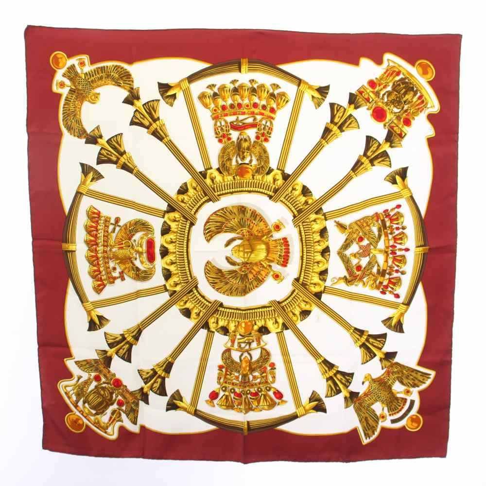 Hermes Carre 90 Caty Ancient Egypt Scarab Pectral Scarf Silk Red White