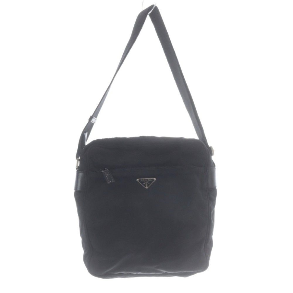 Prada Plate Nylon Shoulder Bag Black