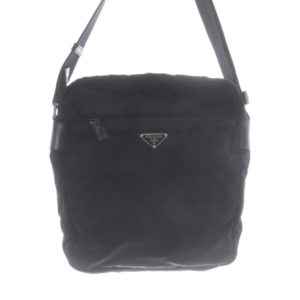 Prada Plate Nylon Shoulder Bag Black — view 3