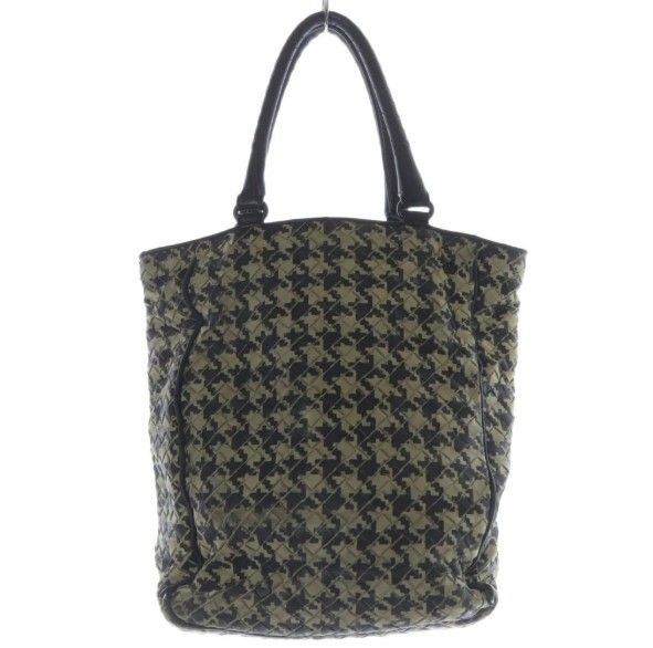 Bottega Veneta Intrecciato Houndstooth Pattern Tote Bag Hand Bicolor Black Ivory