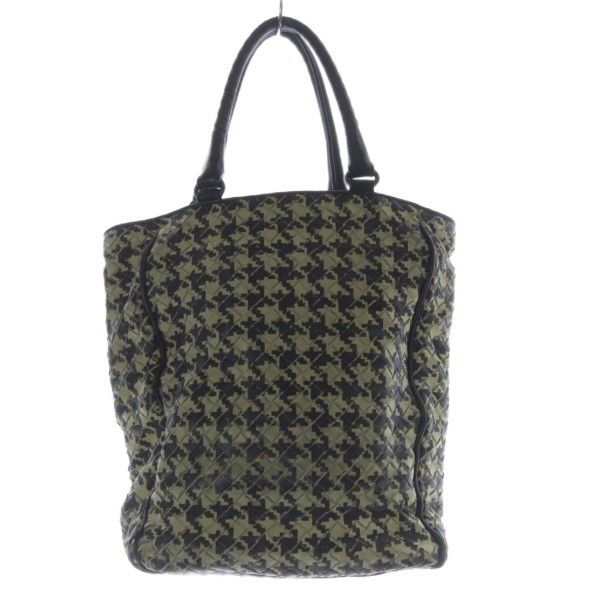 Bottega Veneta Intrecciato Houndstooth Pattern Tote Bag Hand Bicolor Black Ivory — view 2